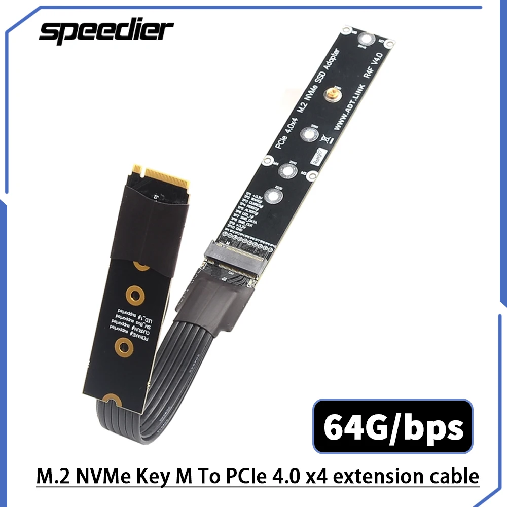 

Riser M.2 For NGFF NVMe SSD 4.0 Extension Cable Solid State Drive M.2 To PCI-E 4.0 X4 64G/Bps M Key Riser Ribbon Extender