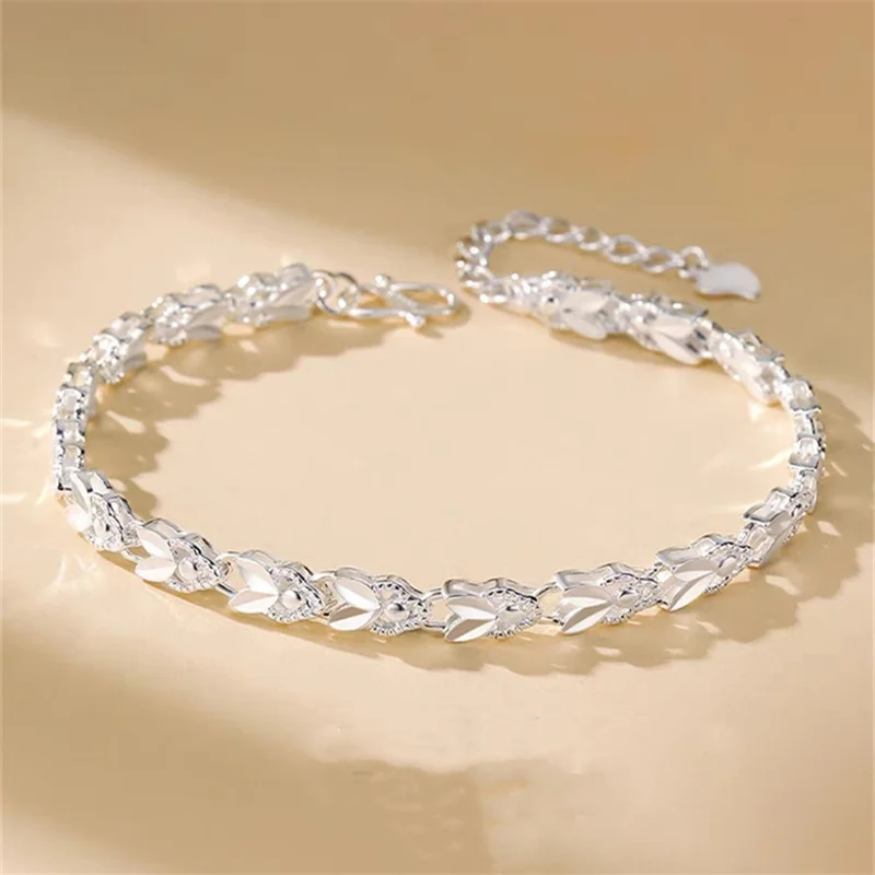 

Fine 925 Sterling Silver Bracelet Chain Noble For Women Luxury Fashion Party Wedding Jewelry Lovers Gift Charms 20CM