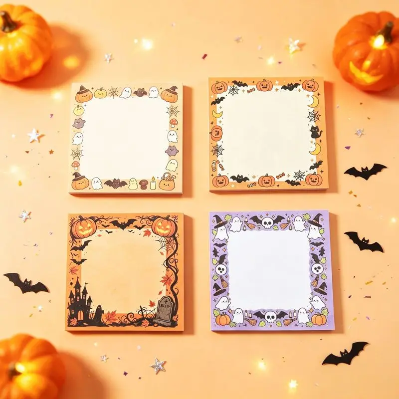 2pcs Halloween Sticky Notes，Self-Adhesive Cute Pumpkin Ghost Notepad，Portable Message Memo Pad，School Office Holiday Gifts