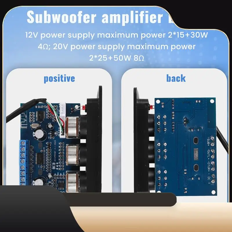 

2,1-канальная плата цифрового усилителя Bluetooth 2X25 Вт + 50 Вт BT5.0, аудиоплата сабвуфера класса D, 12-20 В постоянного тока с USB-кабелем-T44C