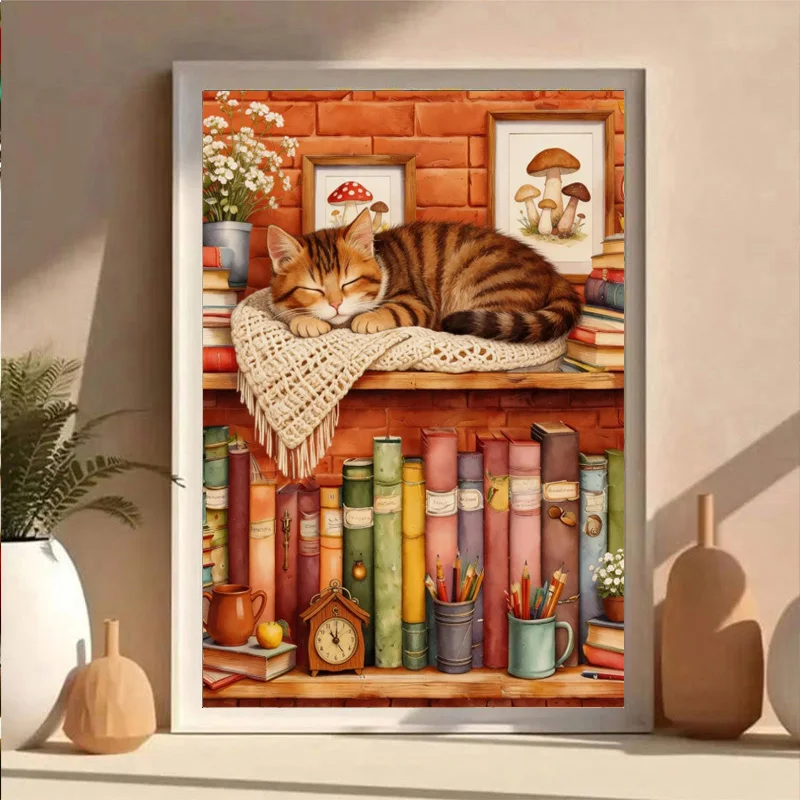 AB Diamond DIY Diamond Painting Set, Featuring a sleeping cat Design, Is Ideal for Adults and Beginners.