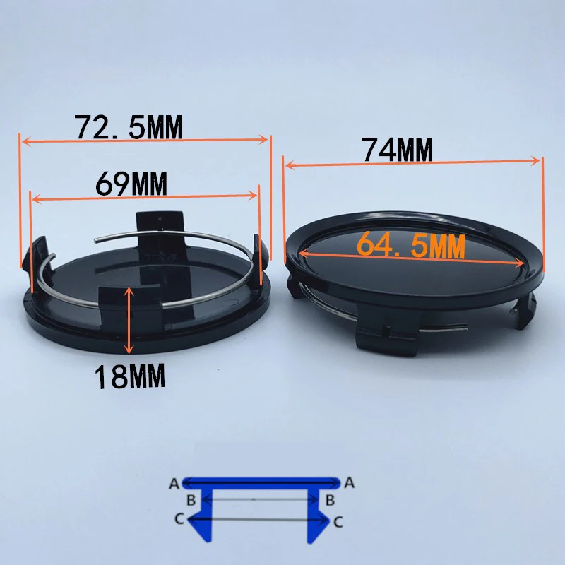 메르세데스 벤츠 휠 센터 캡 허브 캡, 로고 없음, 74mm 휠 캡, 65mm 엠블럼 스티커, 블랙 실버, 4 개/로트