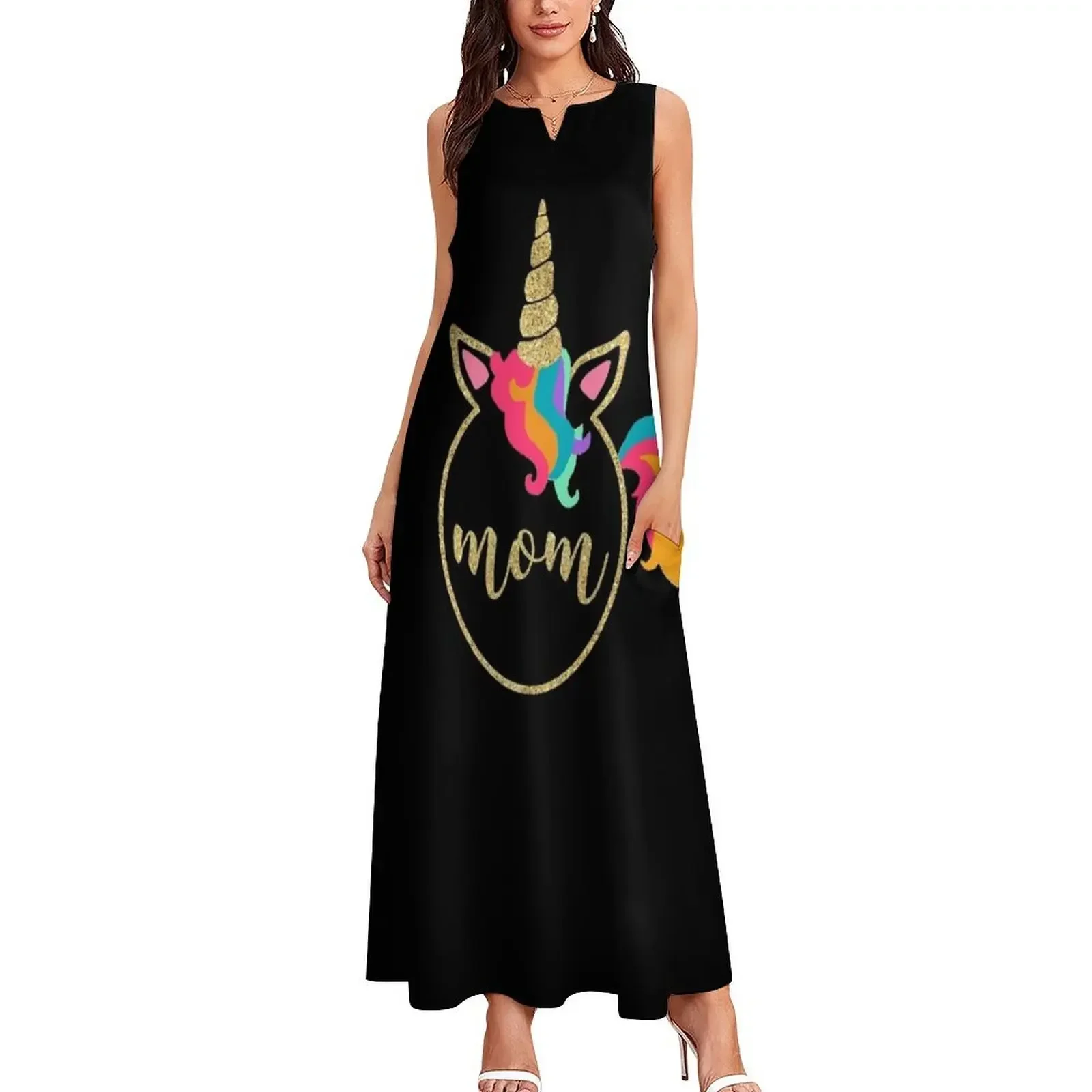 Drôle or licorne maman t-shirt robe longue robes élégantes pour les femmes robe soirée robes de soirée robe