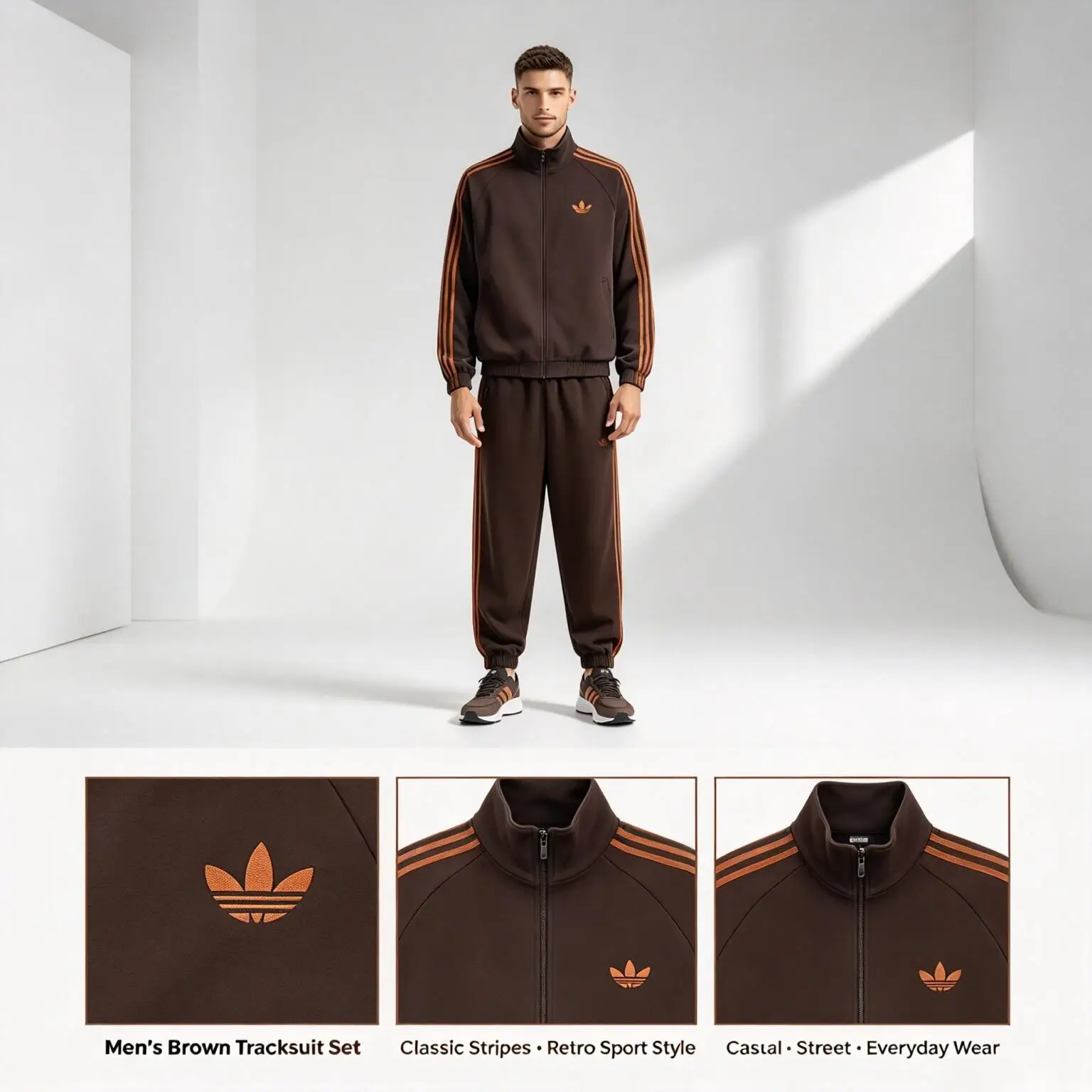 Adidas KS7492/ KS7499 Genuine Men Classic 3 Stripes Tracksuit, Stand Collar Zip Jacket Casual Running Training Sports Outfit