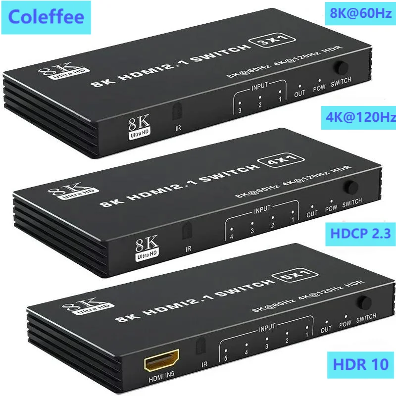 Przełącznik HDMI 2.1 Rozdzielacz 120 Hz 3/4/5-portowy HDMI 4K 120 Hz Rozdzielacz Przełącznik CEC 48 gb/s HDMI 2.1 Przełącznik 8K z pilotem Dolby Vison
