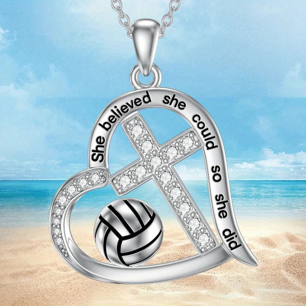 1pc Fashion and Creative Volleyball and Cross Necklace, Versatile and Easy-to-wear, Combine Well with Any Outfitniche Style