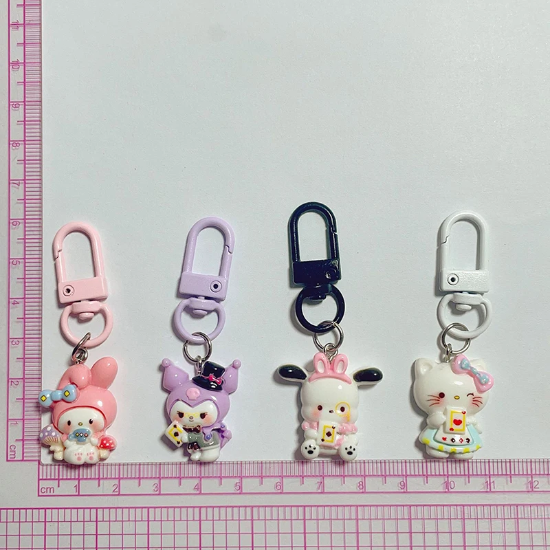 Schattige Handheld Speelkaarten Cartoon Kuromi Melodie Cinnamoroll Hars Sleutelhanger Hanger Bedels Sleutelhanger Auto Sleutel Accessoires