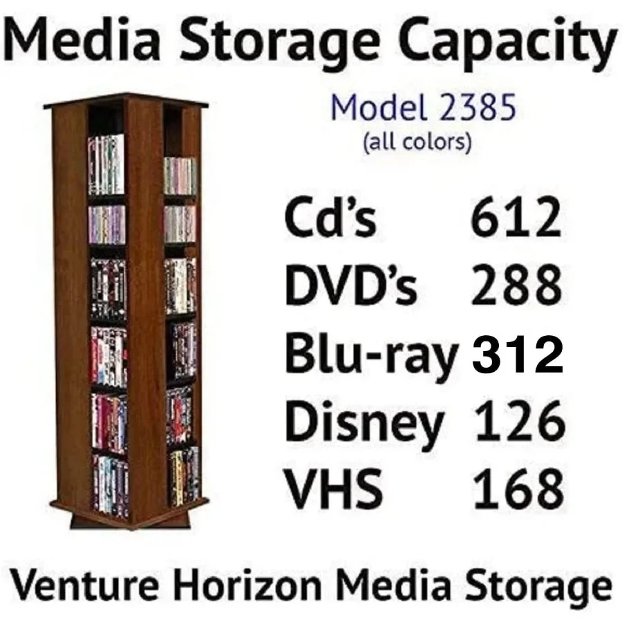 Venture Horizon Revolving Media Tower 600 for home entertainment, cherry wood finish, sleek rotating design, premium solid wood view 4