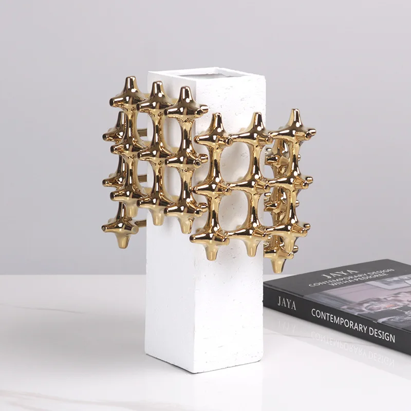 Designer Grid Geometric Vase, Dried Flower Arranger