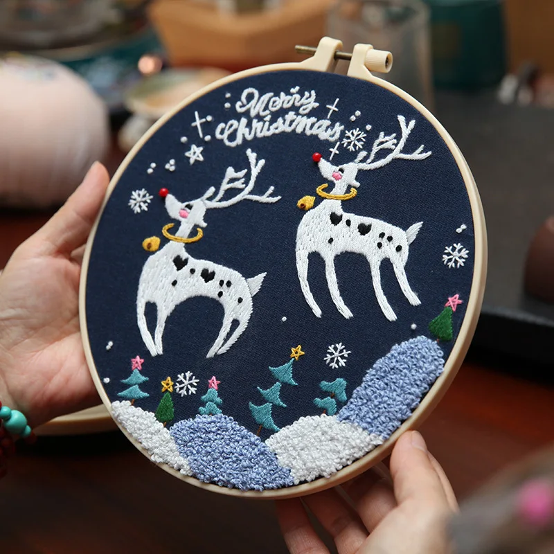 Merry Christmas Needle Arts & Craft Embroidery Christmas Decorations Handmade Embroidery DIY Beginner Christmas Elk Kit