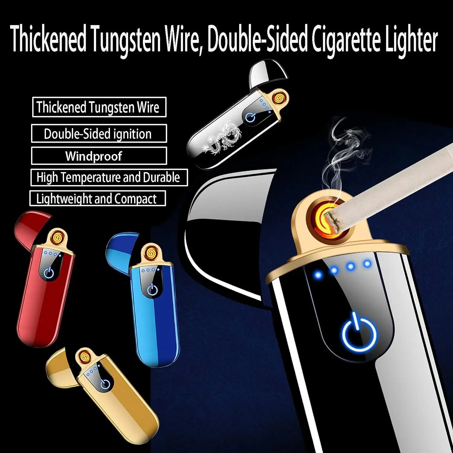 Smart Electronic Lighter USB Rechargeable Touch Ignition Windproof Flameless Plasma with Power Indicator Men\'s Cigarette Gift