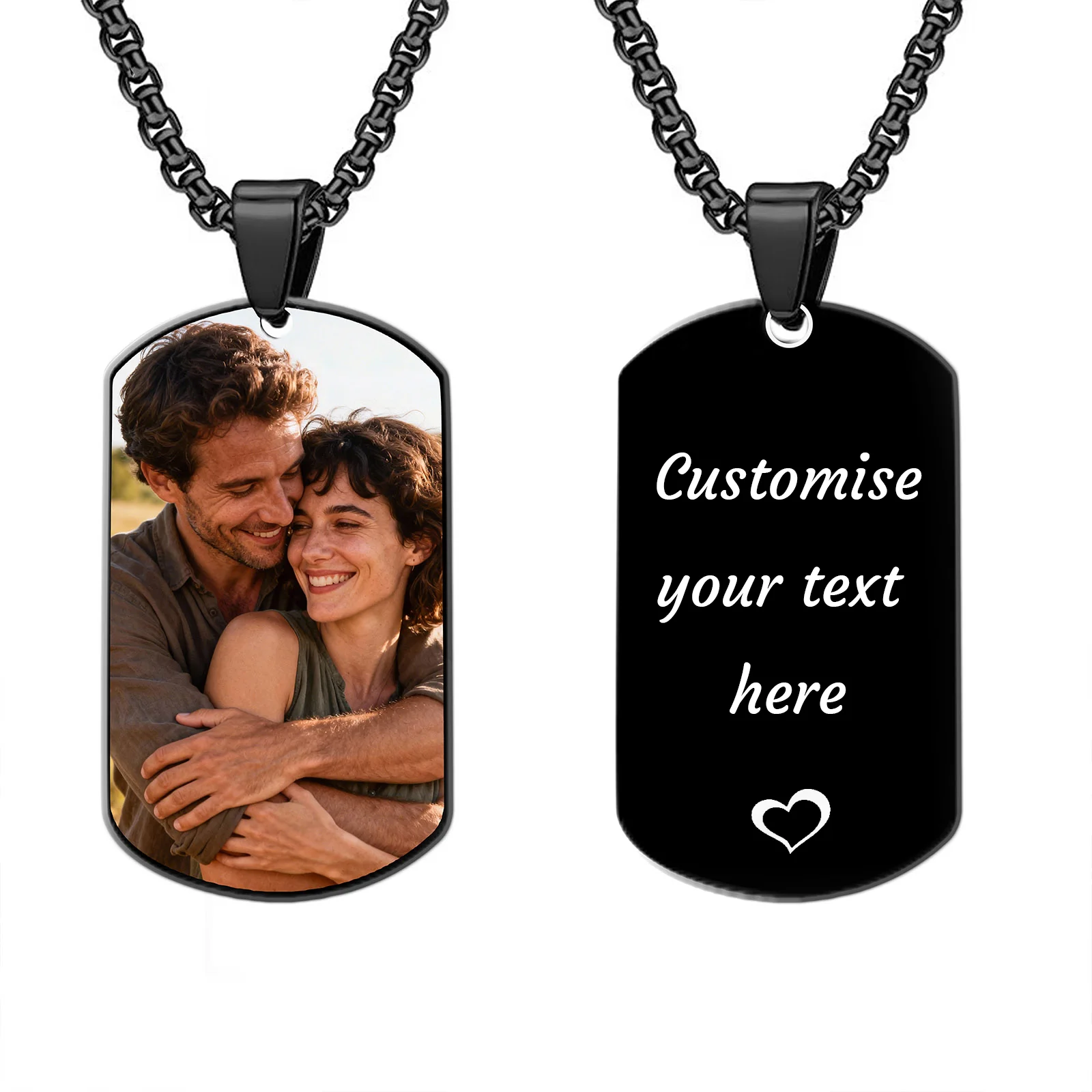 

Personalized Photo Necklace For Men Custom Text&Family Memorial Keepsake Gift For Husband Grandad Stainless Steel ID Tag Pendant