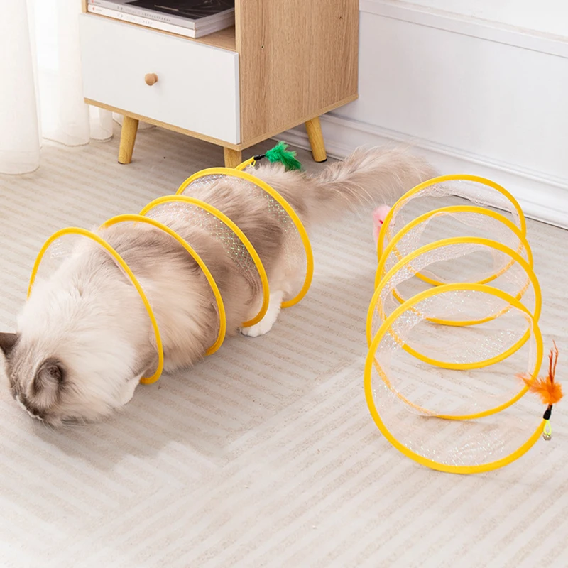 

Foldable S Type Cat Tunnel Spring Toy with Ball Mouse Portable Scratch-resistant Interactive Puzzle Kitten Toys Mascotas Gatos