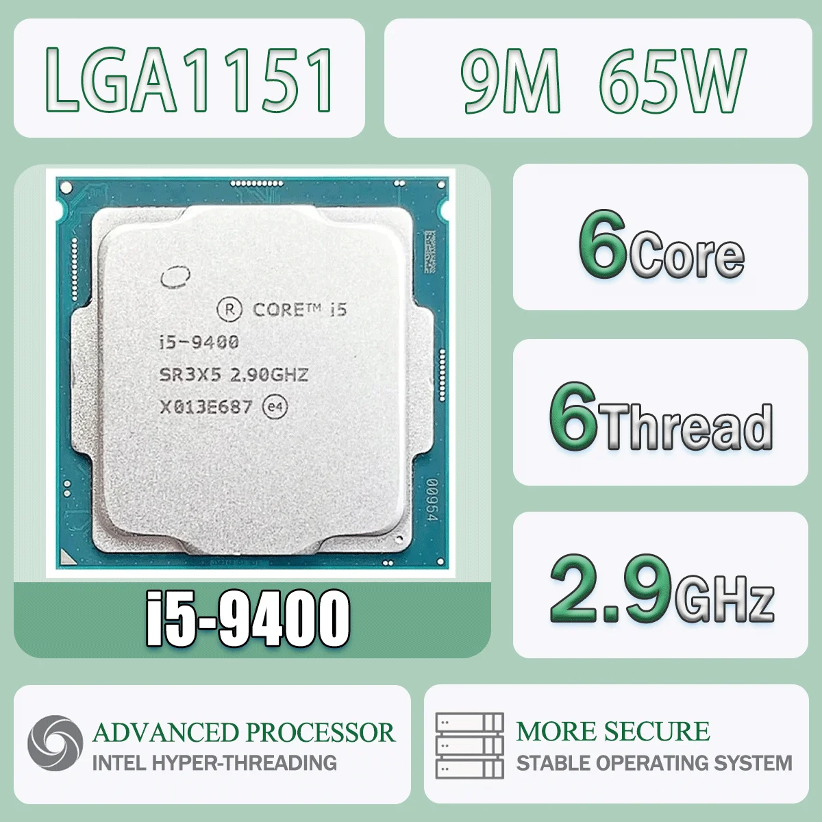 Intel Core I5-9400 2,9 GHz 6 núcleos 6 hilos CPU servidor 9M 65W I5 9400 procesador de escritorio I5 9400 interfaz Socket LGA 1151