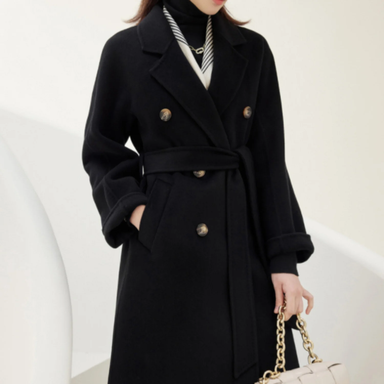 Allingentle Women's Suit Long Blazer Woolen Fashion Women Jacket with Belt Warm Coat for Party Daily Outfits Customize