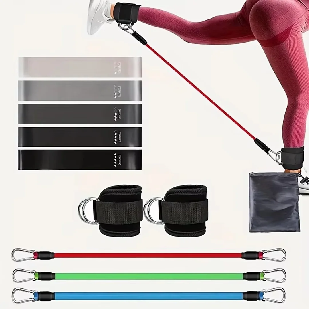 11pcs Home Gym Leg & Hip Toning System - Resistance Bands & Ankle/Thigh Trainer Set with Adjustable Tension Levels
