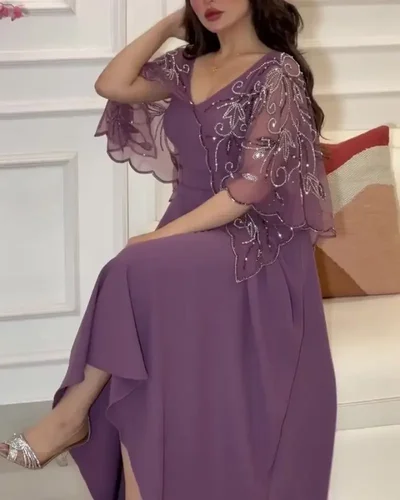 Imagen 2 del producto Vestido de noche largo con cuello en V para mujer, chal bordado de Oriente Medio, Maxi, Abaya suelta, primavera y verano, novedad