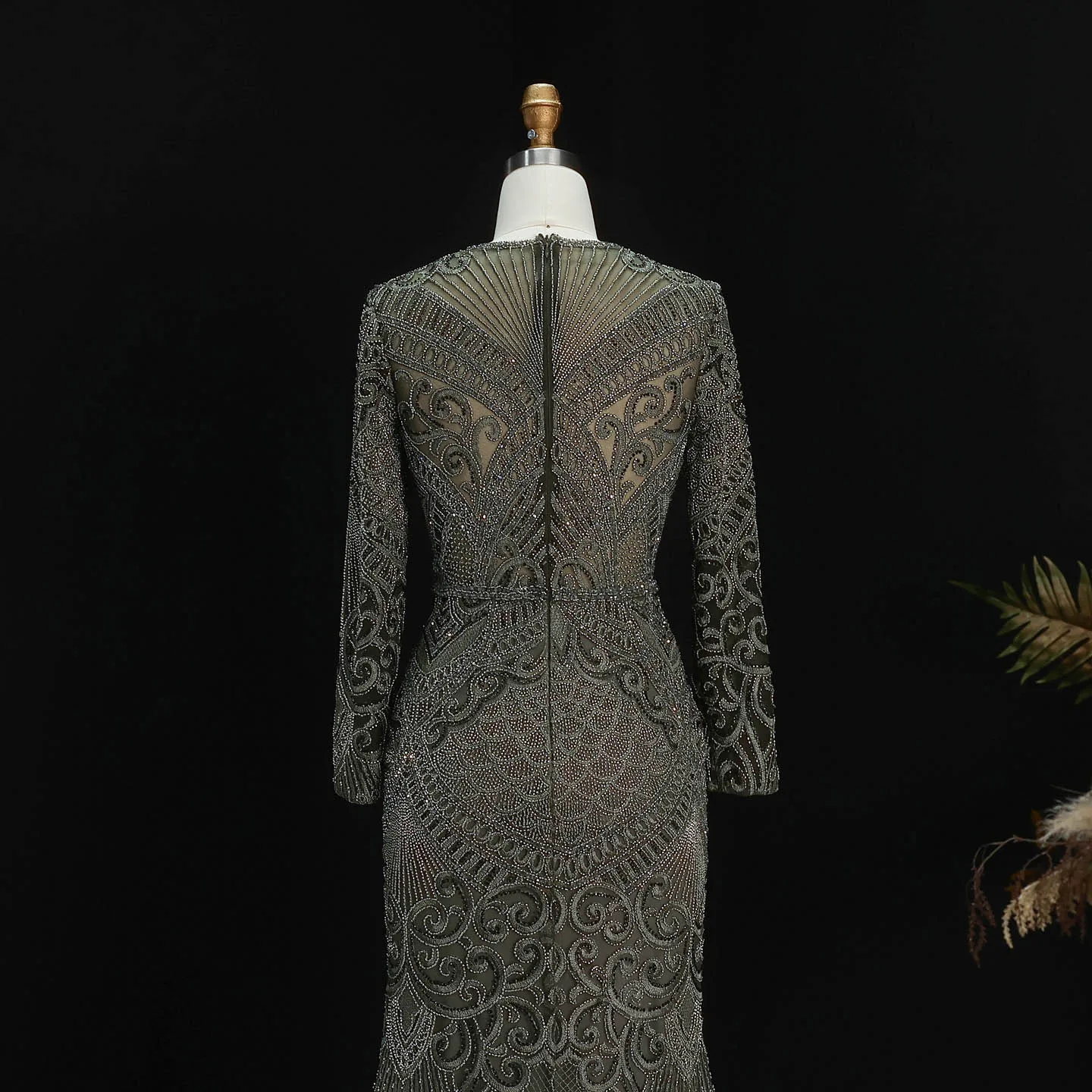 Sharon Said Dubai Übergröße Schwarzes Langarm-Paillettenkleid mit Perlen, Meerjungfrauen-Abendkleid, Saudi-Arabisches Damen-Ballkleid SS056 Maßanfertigung – Detail 10