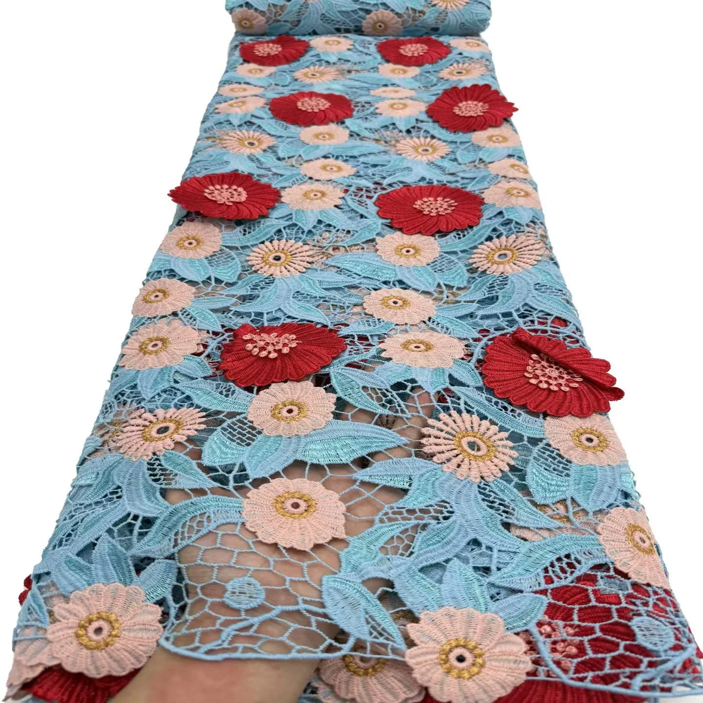 Tela de encaje soluble en agua para industria pesada de 5 yardas, bordado floral 3D, telas para vestido de novia, cheongsam, telas DIY para coser