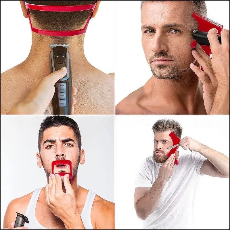 

4Pcs Beard Styling Set Facial Hair Shaping Template Neck Hair Trimming Guide Comb Barbershop Auxiliary Tool