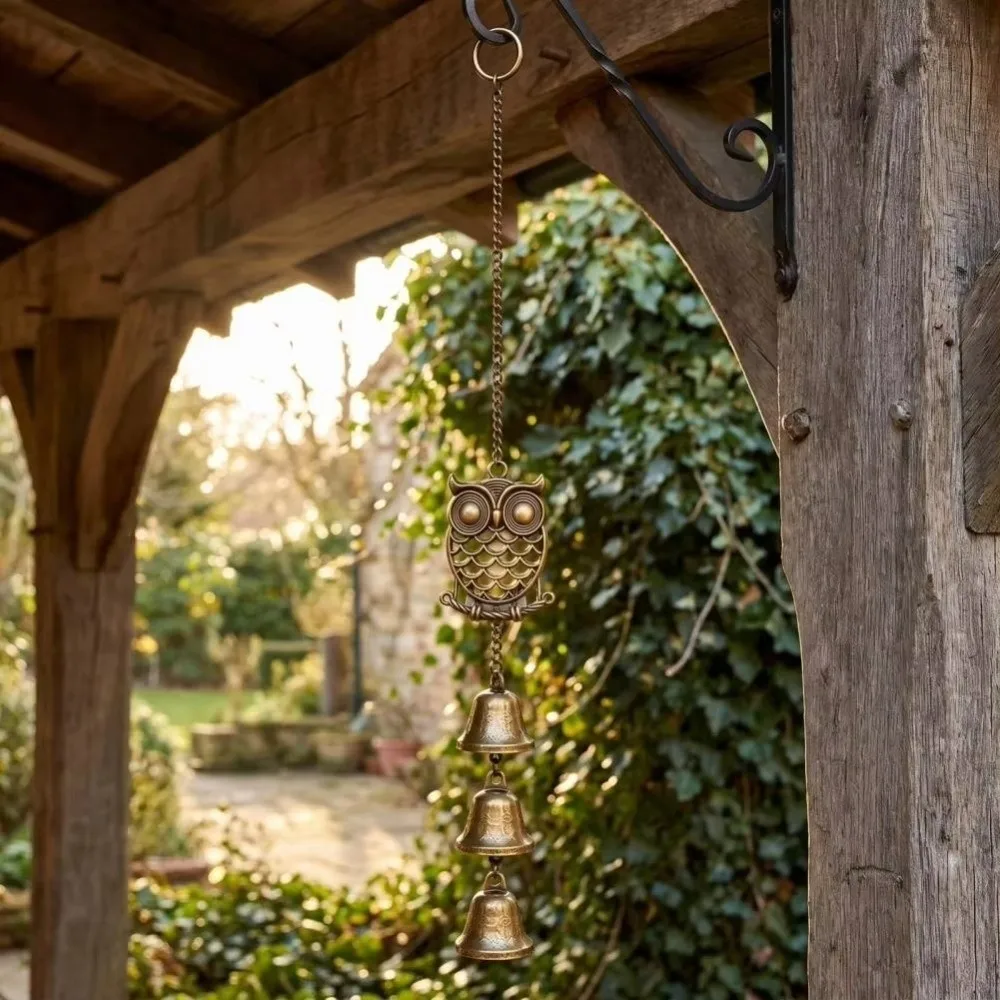 Hanging Pendant Vintage Owl Wind Chime Bell Retro Metal Metal Wind Chime Bell Hollow 3 Bells Hanging Wind Chime Bell Hallway