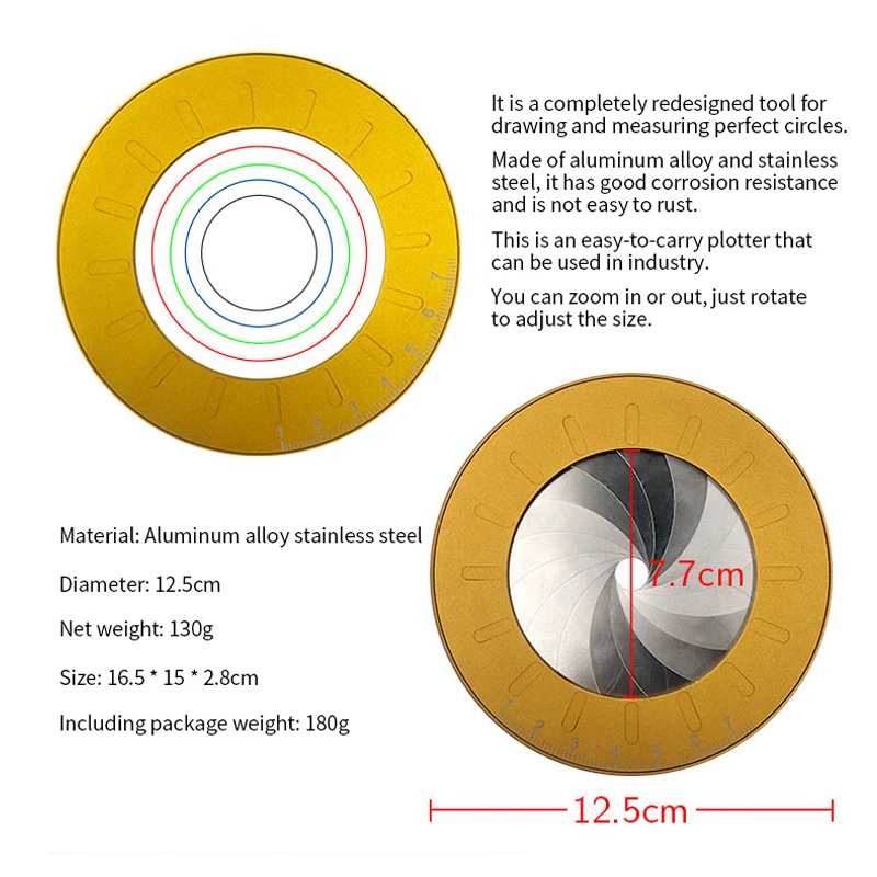 Régua de desenho círculo ajustável 10mm a 77mm redonda régua rotatable compass carpintaria ferramentas profissionais para medição de medição