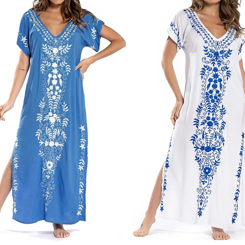 

Beach Shirt Man Cotton Embroidered Beach Robe Vacation Beach Skirt Sunscreen Clothes