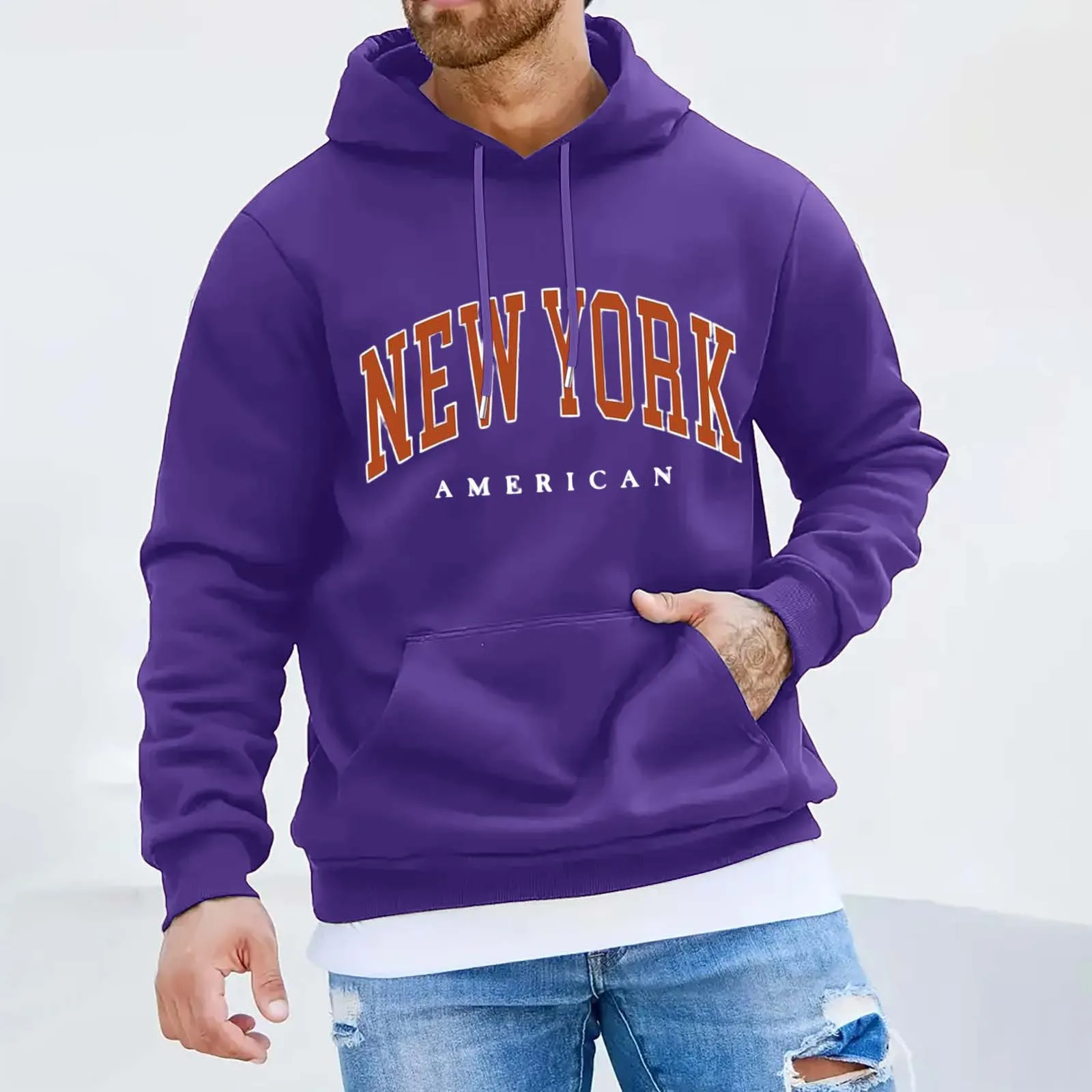 

Men's Fashion Sports City Print Long Sleeve Pullover Hoodie Textured Casual Sweatshirt Cute Hoodies