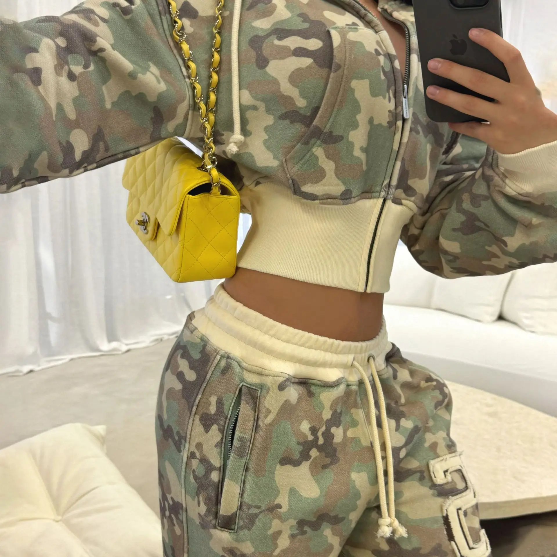 Camouflage Pattern Wide Leg Pants for Women, Casual Pants, Full Length, Spring, Summer, Autumn, 2024