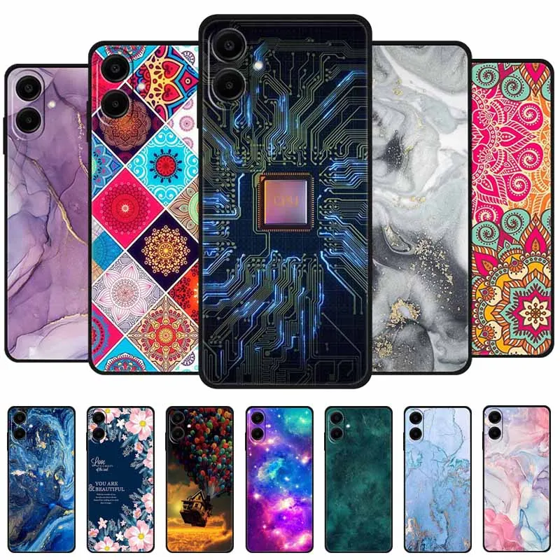 For Samsung A07 Case Soft Silicone Black TPU Bumper Covers for SamsungA07 A 07 Phone Back Cases Protection Marble Painted Coque