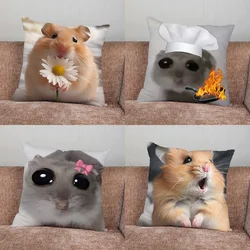 Funny Sad Hamster Meme Pillow Case For Home Bedroom Car Office Decoration Living Room Sofa Cushion Cover Suitable