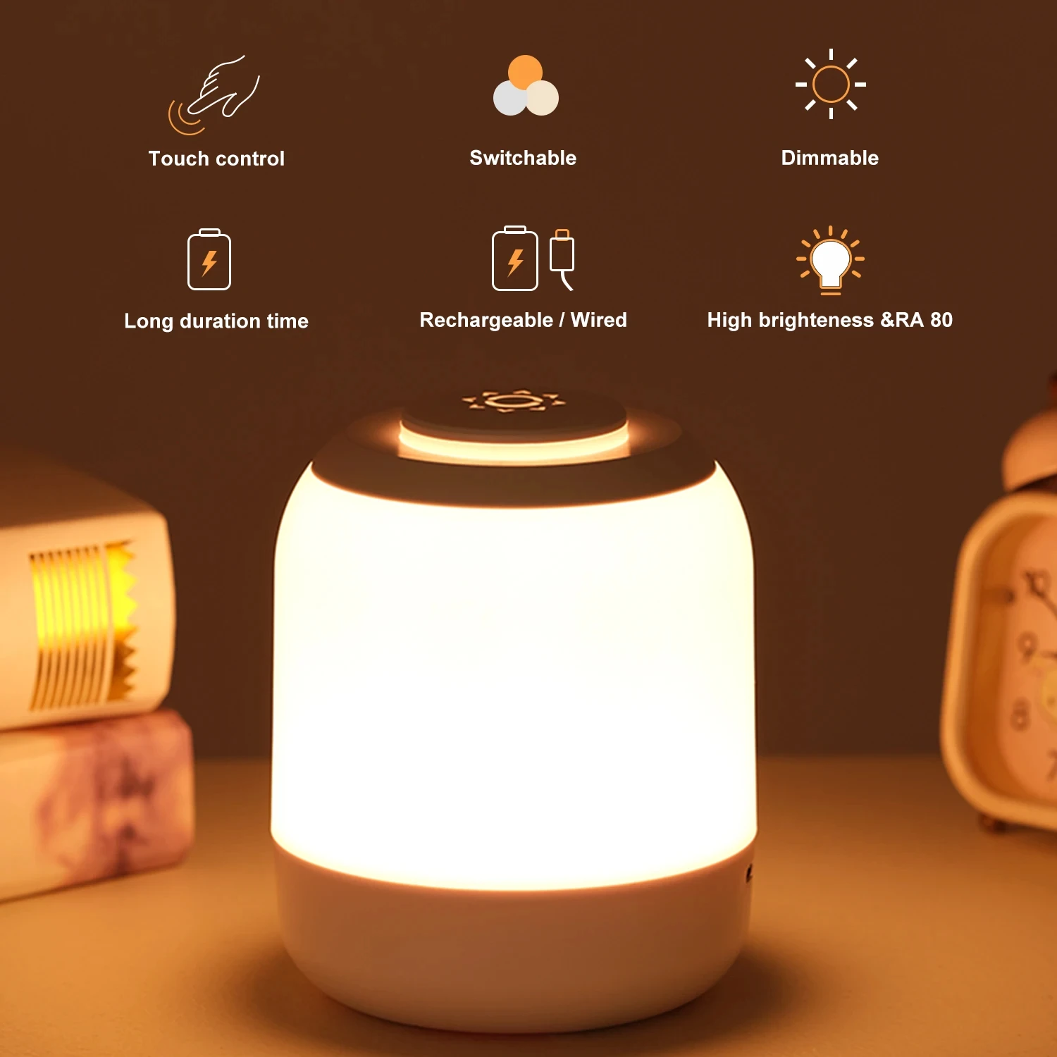 Rechargeable Touch Night Light Portable Bedside Lamp Dimming Baby Sleeping Lamp with Touch Sensor light  Living Room Bedroom