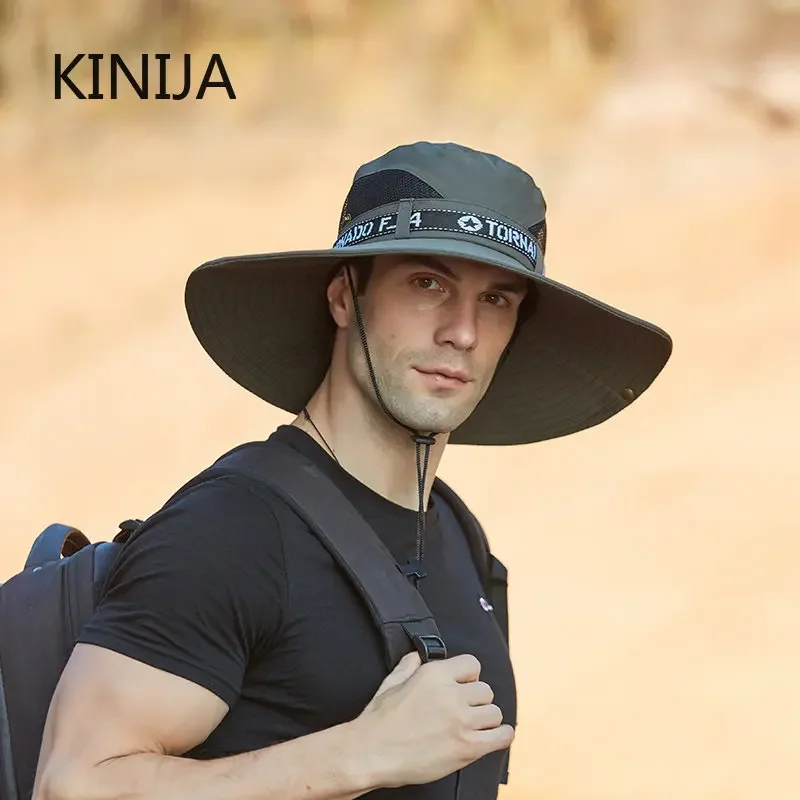 New Summer Men Outdoor Climbing Fishing CapTourism Dual Purpose Men Large Brim Sun Fisherman Hat Bucket Hat Sun Protection Cap