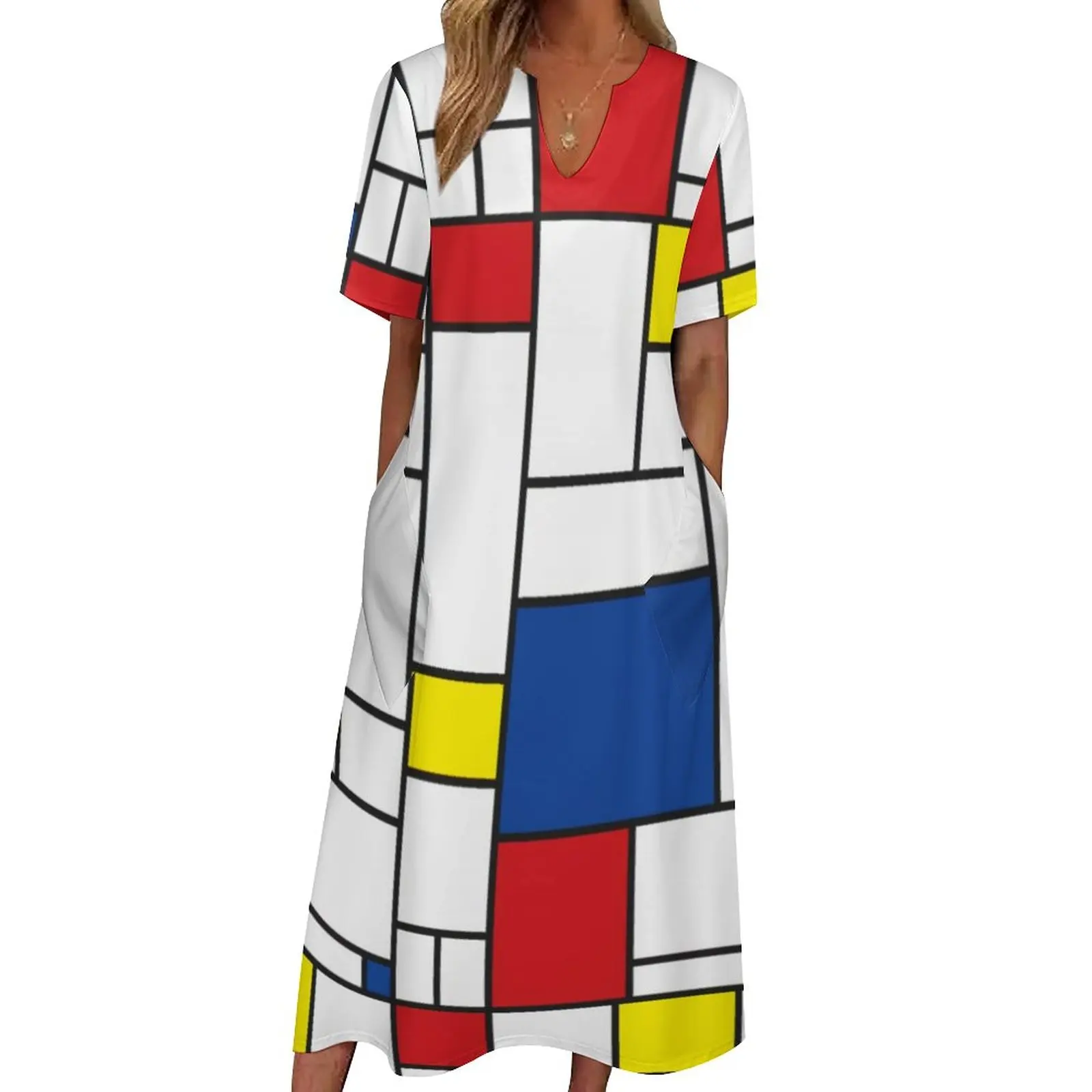 Mondrian Geometry Dress Summer Modern Art Korean Fashion Boho Beach Long Dresses Women Elegant Maxi Dress Gift Idea