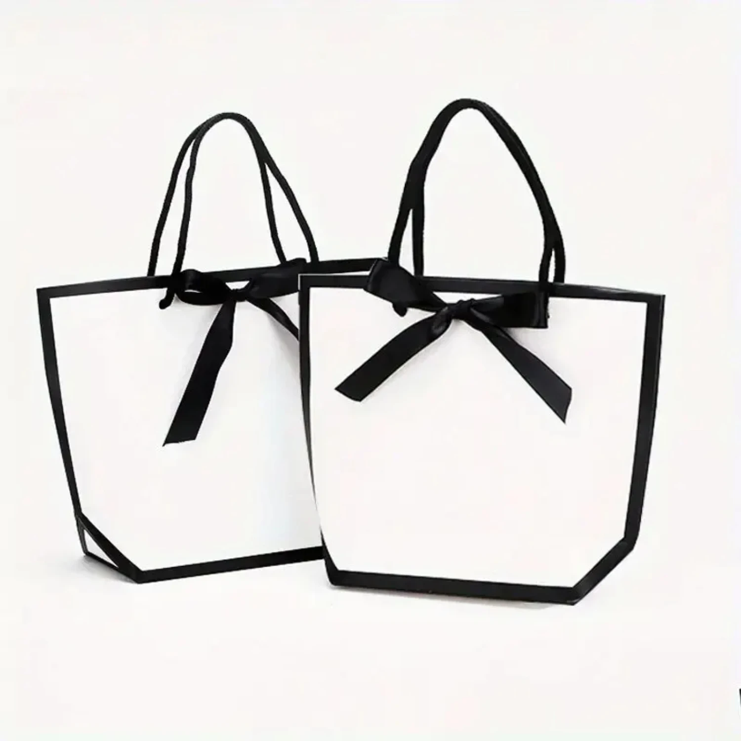 5pcs Ribbon Bow White Pardboard Paper Tote Gift Bags with Handles Shopping Party Wedding Party Birthday Retail Bags Weed bags