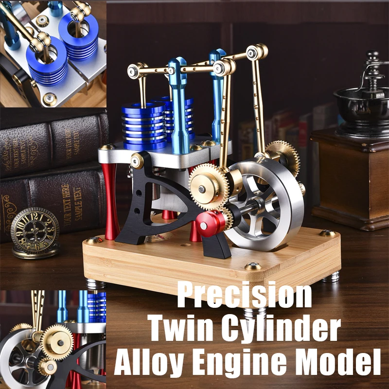 M20-W-01/M20-T Precision Twin Cylinder Engine Model Aerodynamic Starter Alloy Generator Model Physical Toy Gift