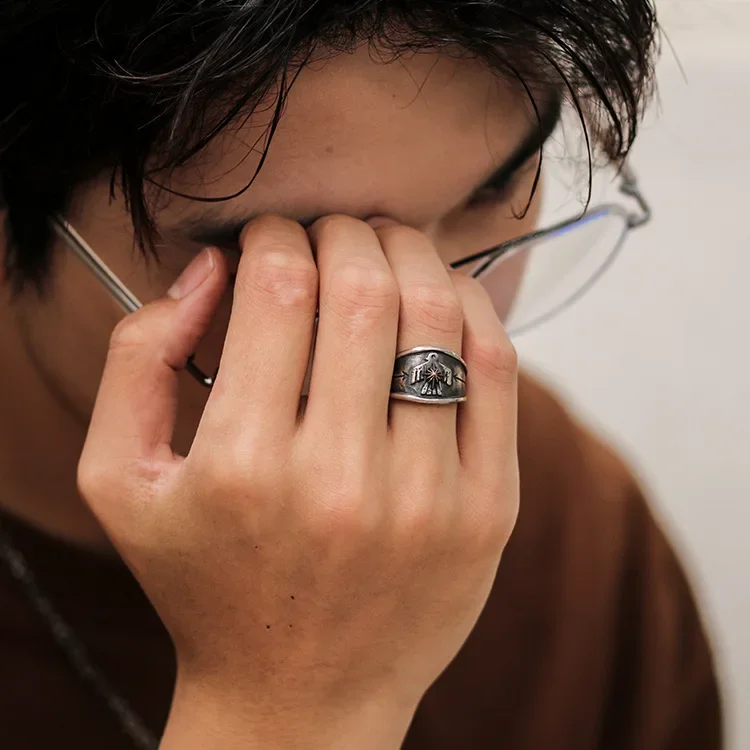 NewImported Thunderbird Ring, Retro, Small and Popular, Old Style Indian Totem Open Pair Ring image 2