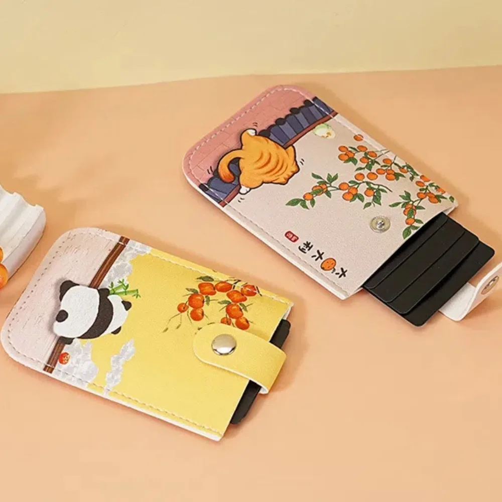 PU Leather Pull Out ID Cards Holder Pouch Ultra-thin Bank Credit Card Organizer Waterproof Chinese Style