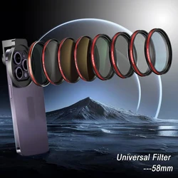 58MM Universal Metal Clip Portable Phone Polarizer Lens ND Black Mist Gold Streak CPL Filter Circular Camera Black Accessories