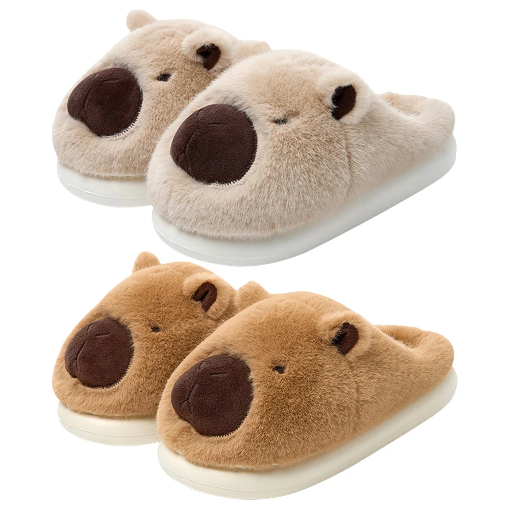 Highland Cow Capybara Plush Slippers Cartoon Capibara Cotton Shoes Comfortable Slip-on House Couple Slippers for Indoor Bedroom