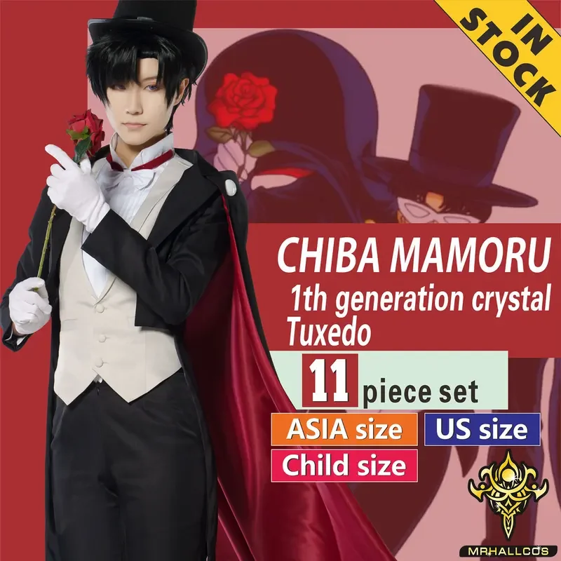 

MRHALLCOS Amine Cosplay Sailors Moons Chiba Mamoru Crystal Tuxedo Outfits Costume Halloween Party Kid Child Adult Men Plus Size