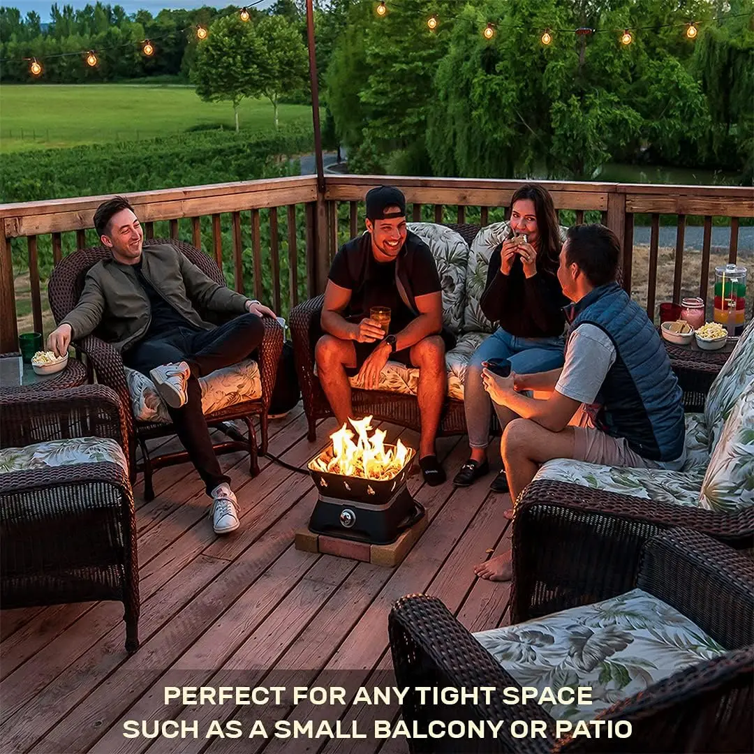 Portable Square Propane Fire Pit, Outdoor Gas Firebowl Table With Cover And Carrying Strap Kit, Lava Rocks Smokeless Campfire Burner For Patio Garden Backyard Camping, Black Color view 5