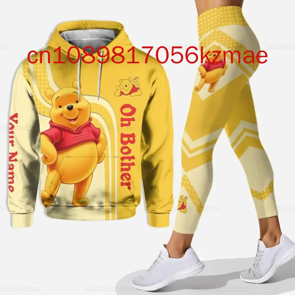 Nome personalizzato gratuito Disney Winnie The Pooh Felpa con cappuccio e leggings da donna 2024 Nuova felpa con cappuccio Pantaloni da yoga Pantaloni sportivi Set di moda