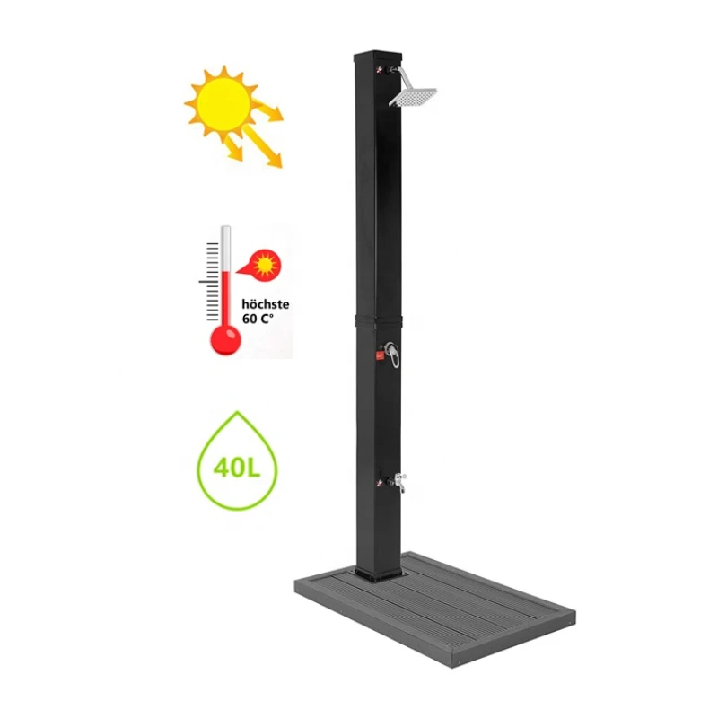 New design PVC body Tetragonal black 40L sunny outdoor solar shower for swimming pool garden solar shower