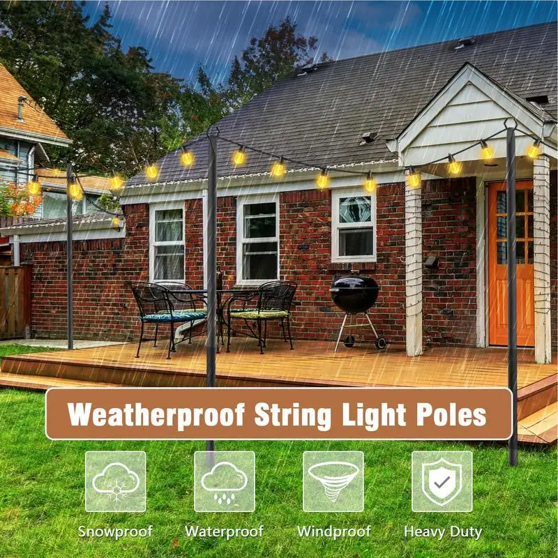 Outdoor Light Poles 2X Patio Lighting Stand Metal String Yard Light Poles Lawn Garden Light Poles Heavy Duty Metal Garden