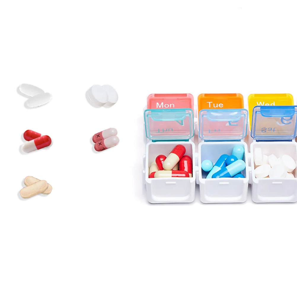 

7 Cubes Pill Dispenser Alarm Reminder Transparent Lids 7 Day Storage For Tablets Medication Organizer Travel Home School Use