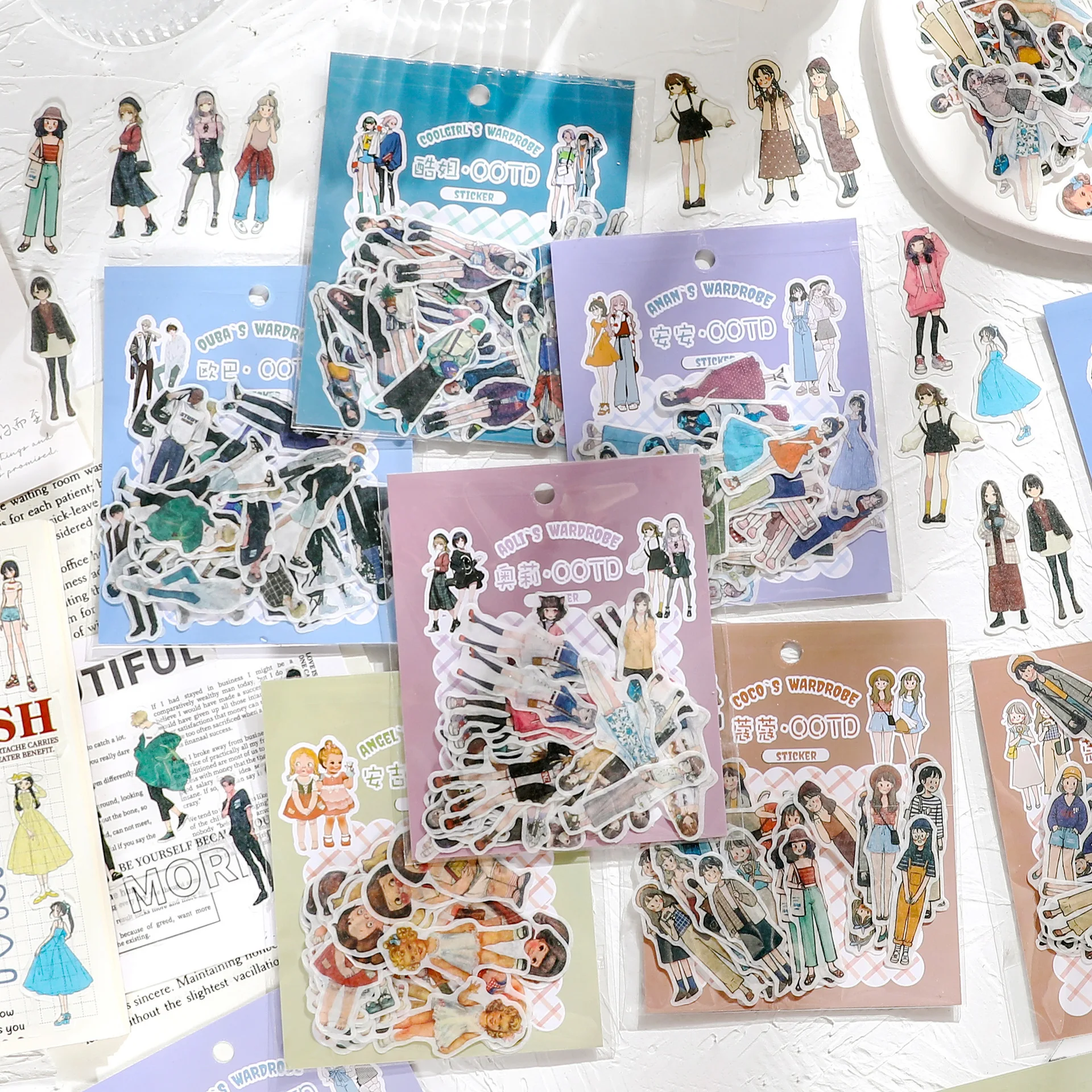 40 Pcs Kawaii Cartoon School Girls Decoration Album Planner Stickers Scrapbooking Diary Sticky Paper Flakes