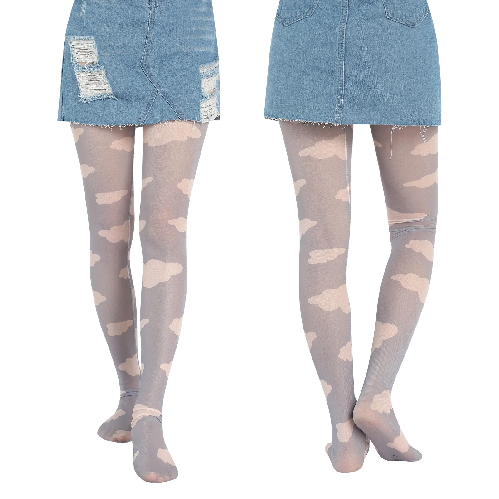 Medias largas de verano y otoño para mujer y niña, mallas ajustadas con estampado creativo de corazón/Floral/nube/a cuadros, medias elásticas