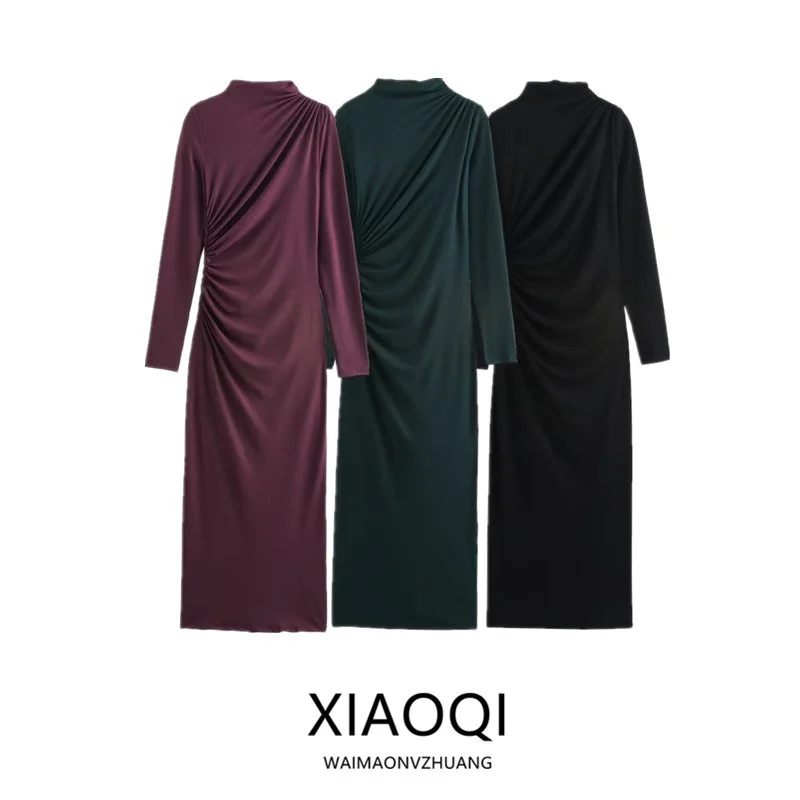 Autumn Winter New Arrival Women's Midi Dr Versatile Long Sve Commute Sle Pleated Decoration 2024 Faion Trend