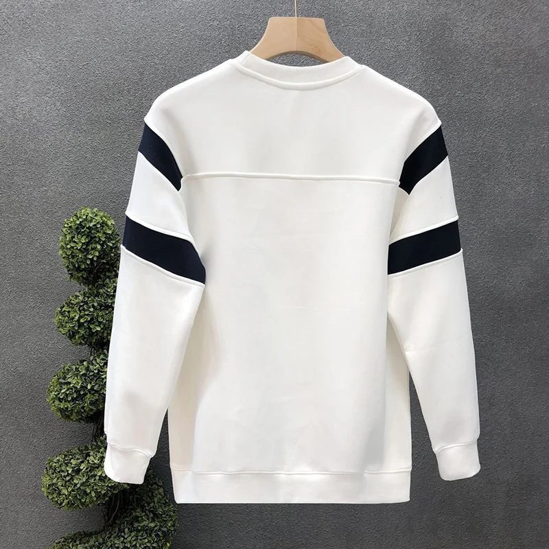 Spring Autumn Round Neck Loose Casual Patchwork Sweatshirt Men Long Sleeve Oversized All-match Top Homme Sporty Pullover Outwear